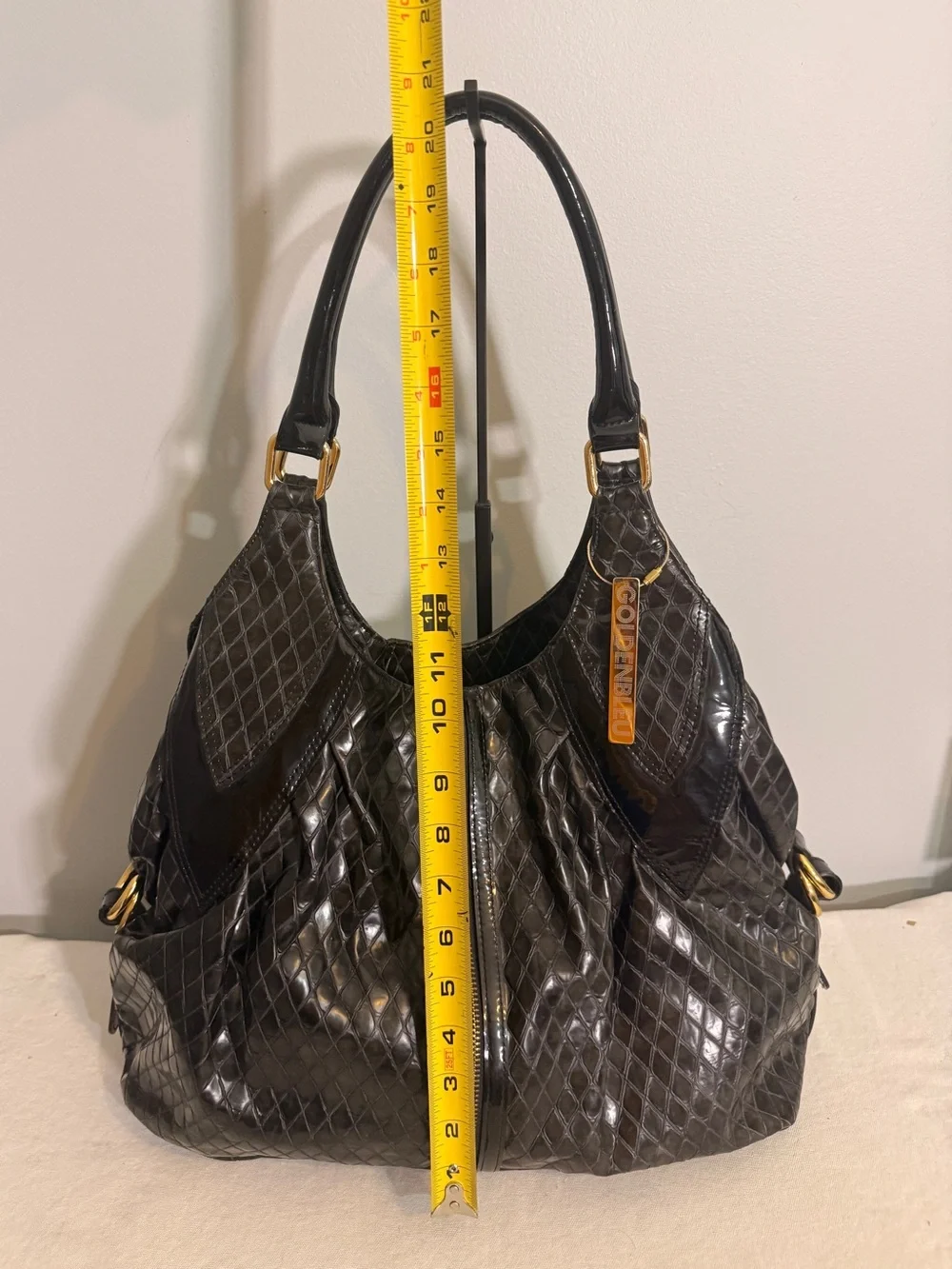 Goldenbleu Hobo Shoulder Bag Black Patent Leather Diamond Quilted Y2K